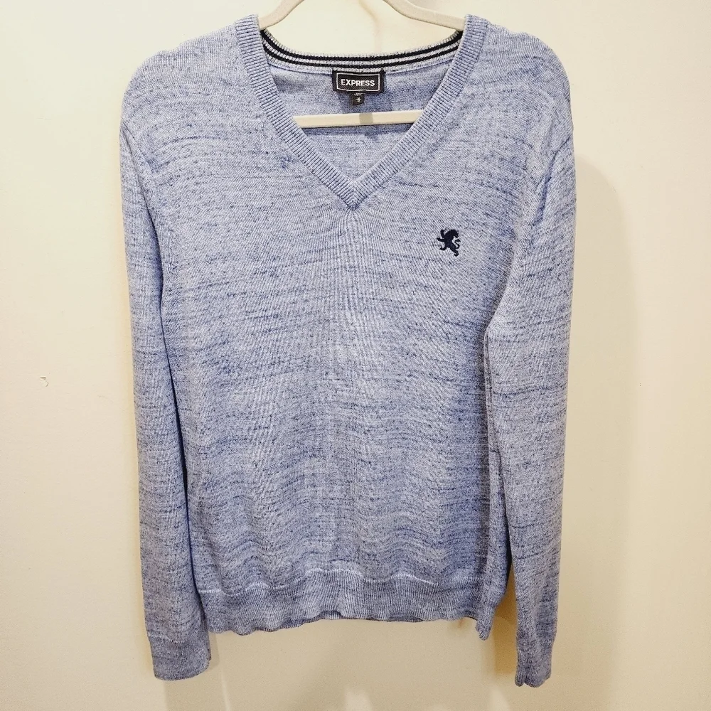 Express Men's Cotton V Neck Blue Lion Sweater size M